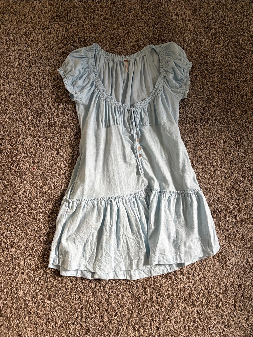 Free People Light Blue Mini Peasant Dress with Ruffle Tier